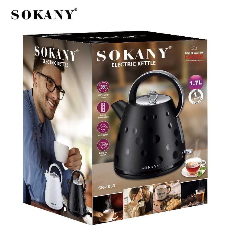 SOKANY® Ηλεκτρικός Βραστήρας 1.7lt με LED και Περιστρεφόμενη Βάση - Electric Kettle SK 1033